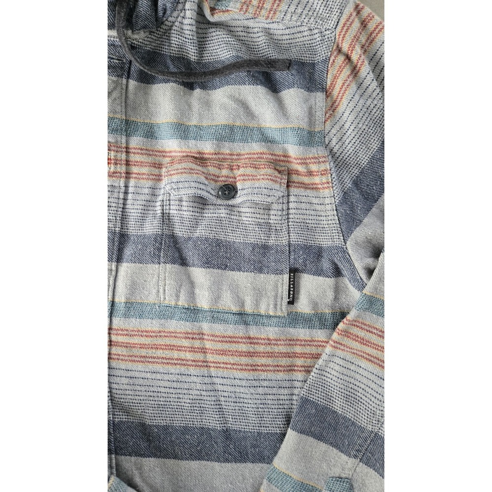 Billabong Hooded Flannel Shacket Men Large Surf Skate Stripe Button Shirt L Tuff - Picture 3 of 10